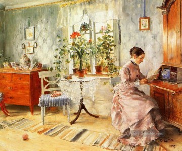  carl - Eines Interieur mit einer Frau Lesung Carl Larsson